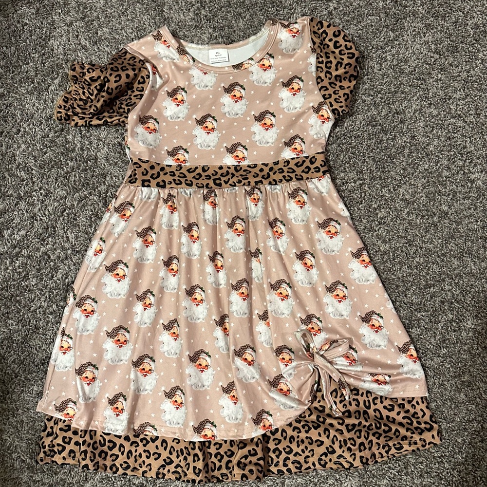 Girls Leopard Santa dress